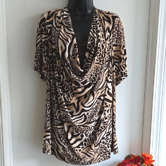 Addition Elle | Brown Tan Cowl Neck Plus Tunic Blouse - Picture 8 of 8